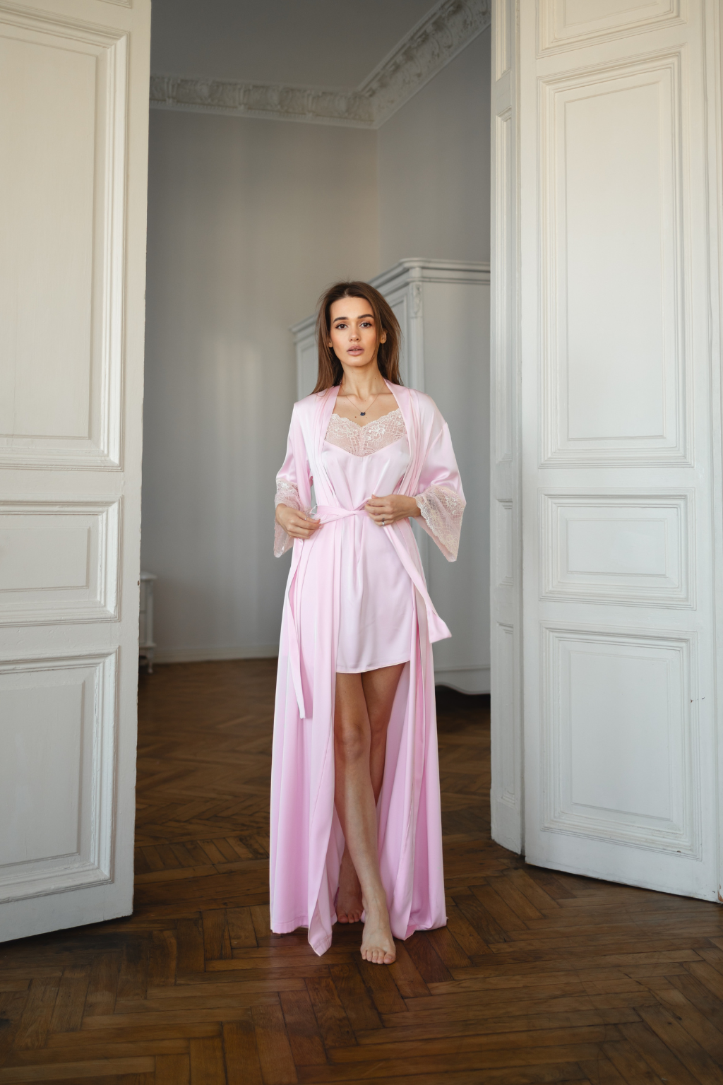 ALLURE | Піжамний костюм Халат та Нічна сорочка • Карамельний тауп